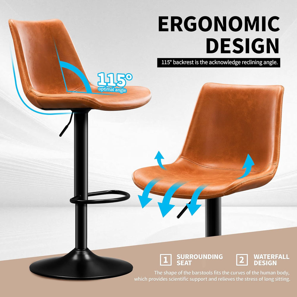 STOOLINK Vintage Bar Stools Set of 2, Crazy Horse Leather Bar Chairs