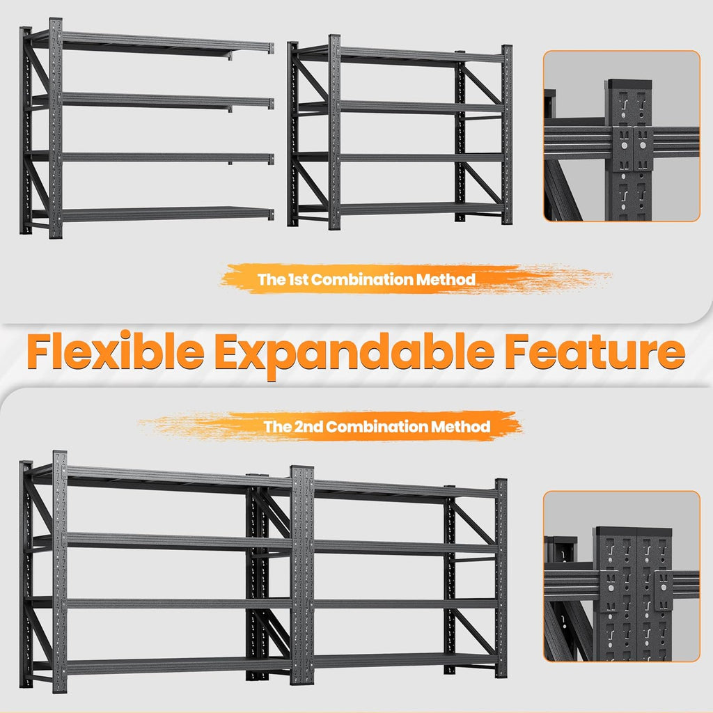 48" W Metal Storage Shelves Heavy Duty, 3000LBS Garage Shelving Units, 4 Tier Tall Metal Shelving, 24" Deep Steel Shelf Rack , Adjustable Utility Standing Shelf for Warehouse/Shop 48"W x 24"D x 70"H