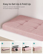 SONGMICS MAZIE Collection - 43 Inches Folding Storage Ottoman Bench, Ottoman Foot Rest, End of Bed Bench, Storage Chest, Load 660 lb, for Living Room, Bedroom, Entryway, Jelly Pink ULSF077R11