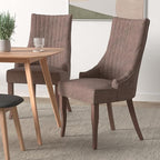 mikibama Linen Dining Chairs Set of 2 Channel Tufted Kitchen Dinner Chair Comfy Fabric Upholstered Accent Chair for Dining Room with Solid Wood Legs (Brown)