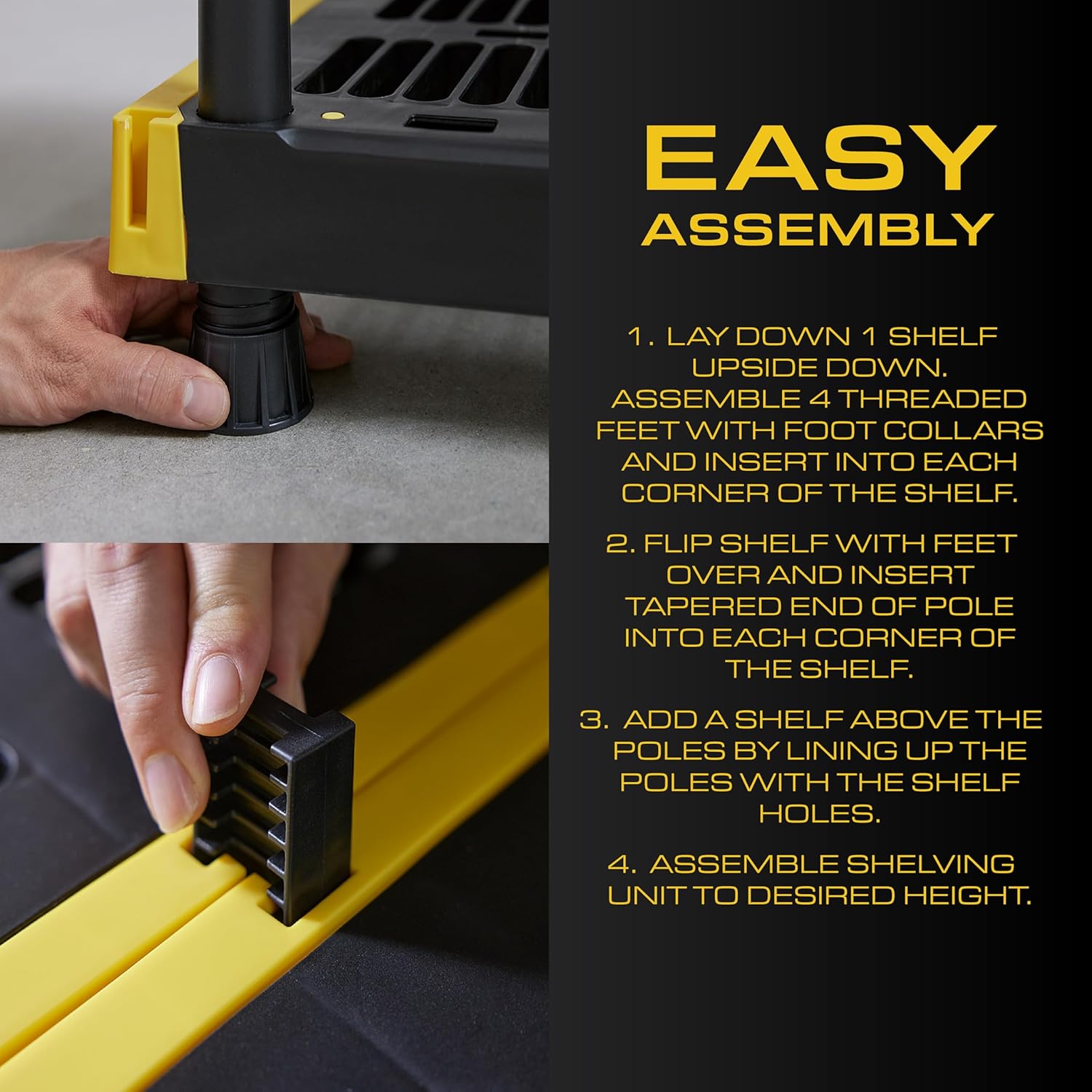 CX Black & Yellow, 5-Tier Heavy Duty Plastic Storage Shelving Unit, 200lbs/shelf (72”H x 48”W x 20”D), for Garage Storage, Warehouse & Basement Use, Modular Rack