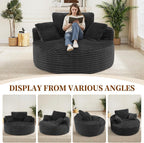 Luxanimarion 55''W 3.5CM Corduroy Single Foam Sofa, Oversized Round Chair with Pillows, Modern Sleeper for Living Rooms, Lounges, Nurseries and Projection Rooms, Wide-Arm Lounge Chair Armchair, Black
