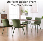 YOUTASTE Upholstered Leather Dining Chairs Set of 2 All Olive Green, Mid Century Modern Comfy Kitchen Dining Room Chair, Green Metal Legs, Armless Accent Chair for Living Room Bedroom