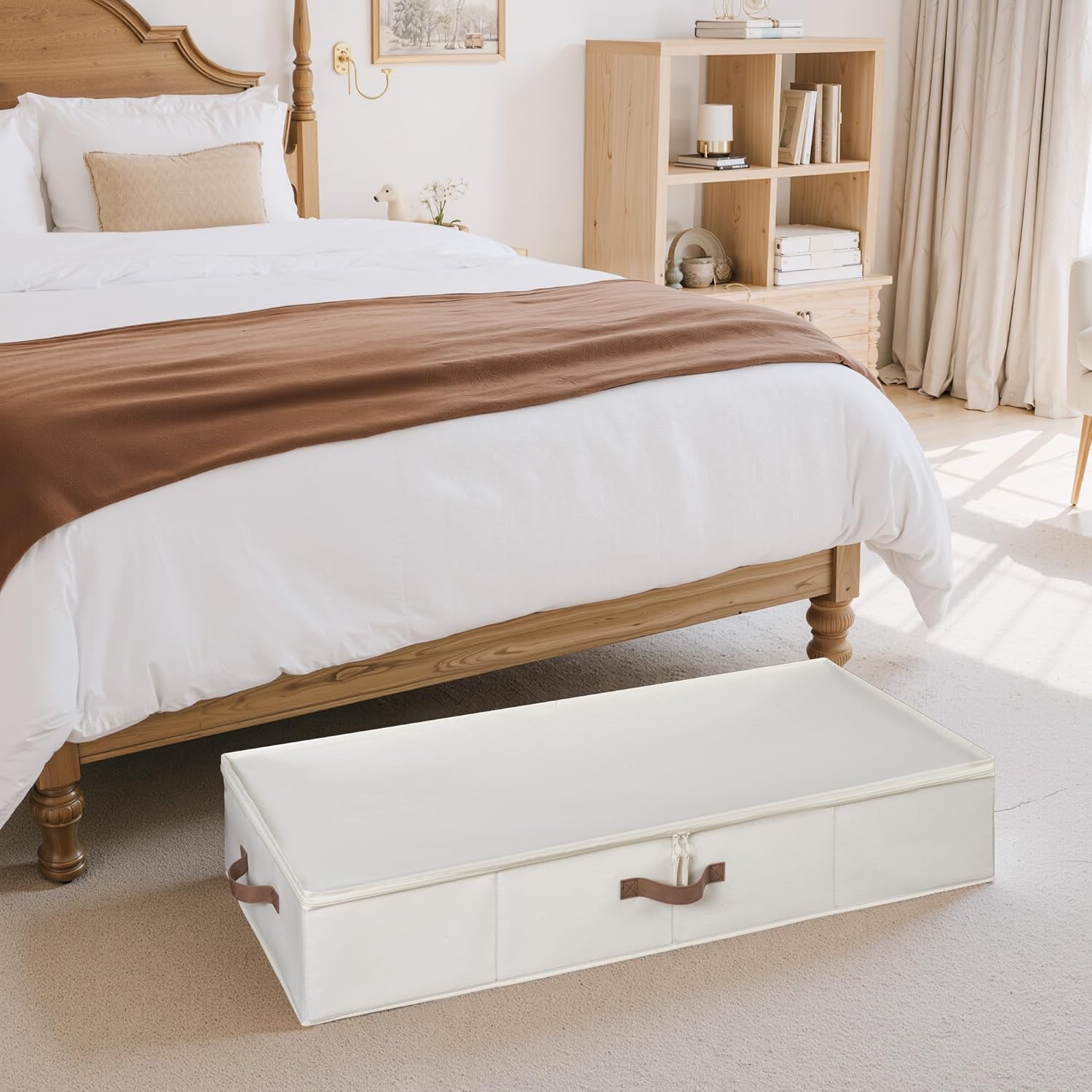 StorageWorks Large Underbed Storage with Lid, 2-Pack Under Bed Storage Containers for Clothes, Bedding, and Sweaters, Beige