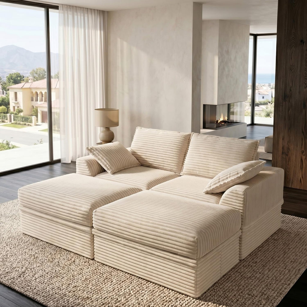 Upgrade Boneless Couch with Storage, Extra Deep&High Seat Modular Sectional Sofa 2 Seater Loveseat Sofa with Ottoman, Tool-Free Assembly Sectional Couches for Living Room Bedroom Apartment
