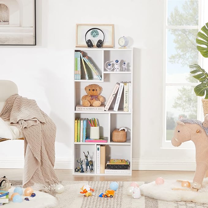 VECELO 42" Modern White Bookshelf, 7 Cube Organizer Bookcase,Fits Talles...