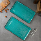 LEHAHA Vintage Melamine Serving Tray Set, Rectangular Large Serving Trays/Platters Set for Serving Food, BPA Free Food Serving Platters and Trays, Set of 2, 17.5"x 10", Teal