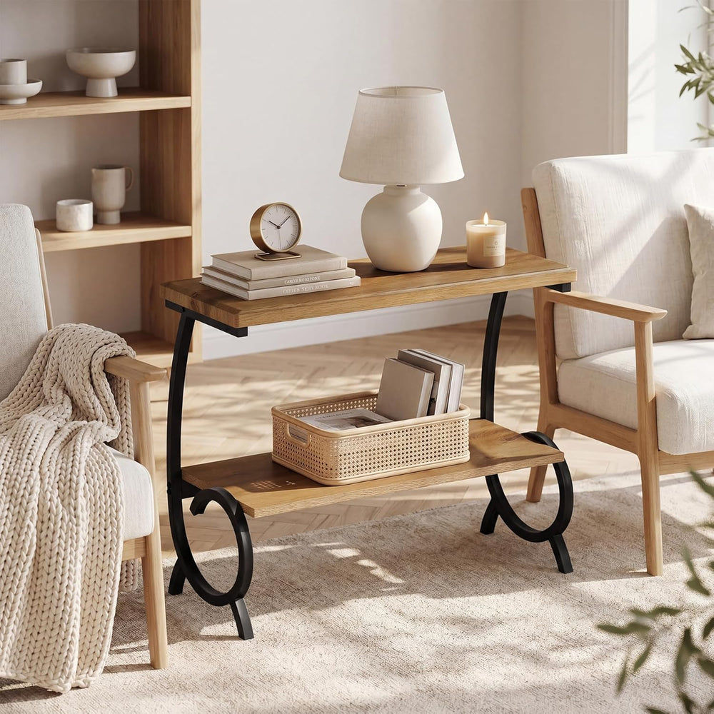 Tribesigns 2-Tier End Table, Narrow Couch Side Table with J-Shaped Metal Legs...
