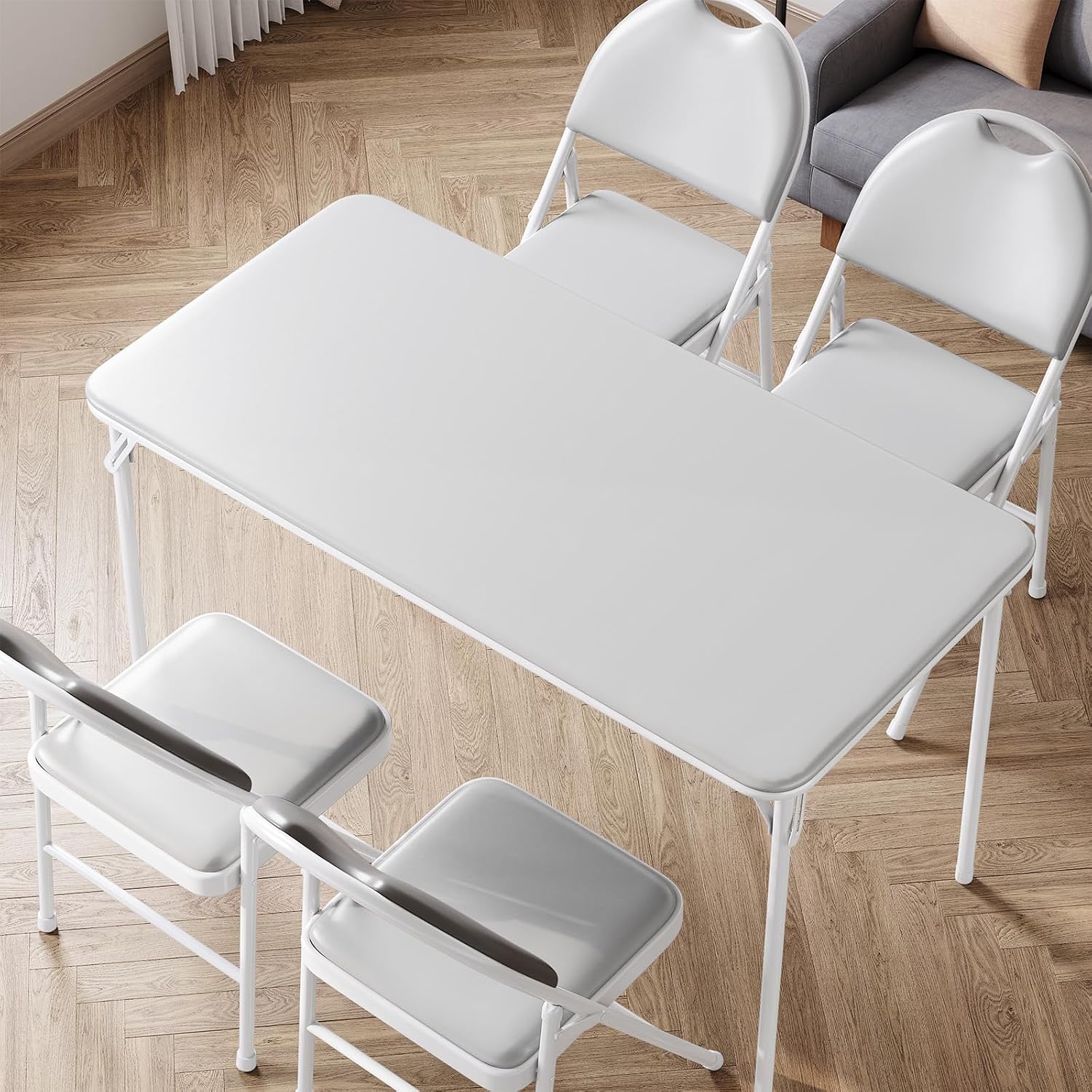 IDEALHOUSE 4 Feet Folding Table, Protable Foldable Card Table, Gray | Metal Legs Support, Upholstered PU Leather Tabletop, Heavy Duty, No Assembly Required, Perfet for Indoor and Outdoor