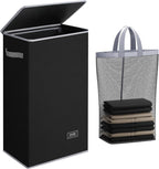 SOLEDI Slim Laundry Hamper with Lid, Narrow Laundry Basket with Removable Bags, Dirty Clothes Hamper with handle, Small Hamper perfect for Laundry room, Bathroom, Bedroom, Small spaces. 70L Black