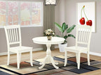 East West Furniture AMDA3-LWH-W 3 Piece Dinette Set for Small Spaces Contains a Round Kitchen Table with Pedestal and 2 Dining Chairs, 36x36 Inch, Linen White
