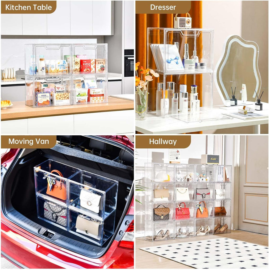 Stackable Storage Bins,Clear Acrylic Display Case, Acrylic Boxes with Lids, Stackable Storage for Handbags & Purse, Magnetic Lid Storage Bins for Home Organization-1 Pack