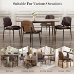 Dining Chairs Set of 6, Mid-Century Modern Upholstered PU Leather Chairs with Walnut Bentwood Back and Metal Legs Adjustable Feet for Kitchen Dining Living Room, Dark Brown Vertical Stripes