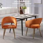 Orange Velvet Dining Chairs Gold Legs, Modern Dining Room Chairs with Arms Set of 2 Upholstered Accent Chair Armchair with Barrel Back for Kitchen Living Room