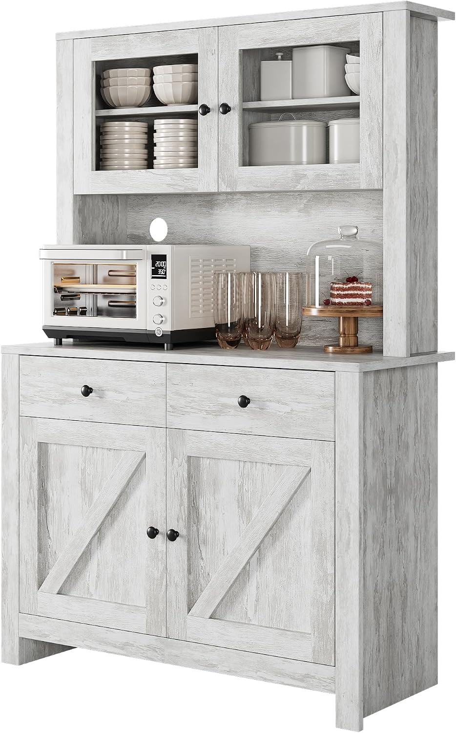 Contemporary Kitchen Pantry Cabinet – Freestanding Hutch Buffet Cupboard with...