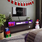 HOOBRO Floating TV Stand with LED Light Power Outlet for TVs up to 65”, Wall Mounted TV Shelf, Modern Media Console Entertainment Center Under TV, for Living Room Bedroom, Black BK34UDDS01G1