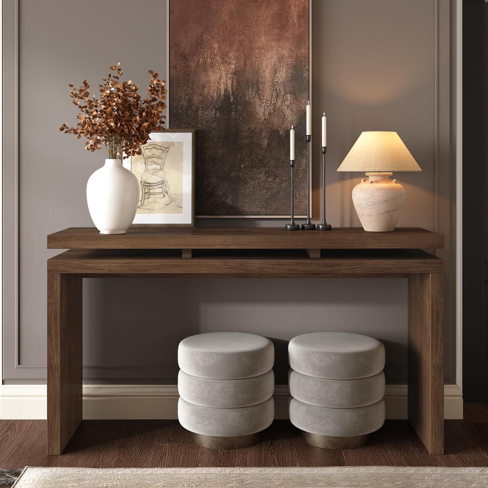 60" Antique Natural Farmhouse Console Table with Double Board Suspension...