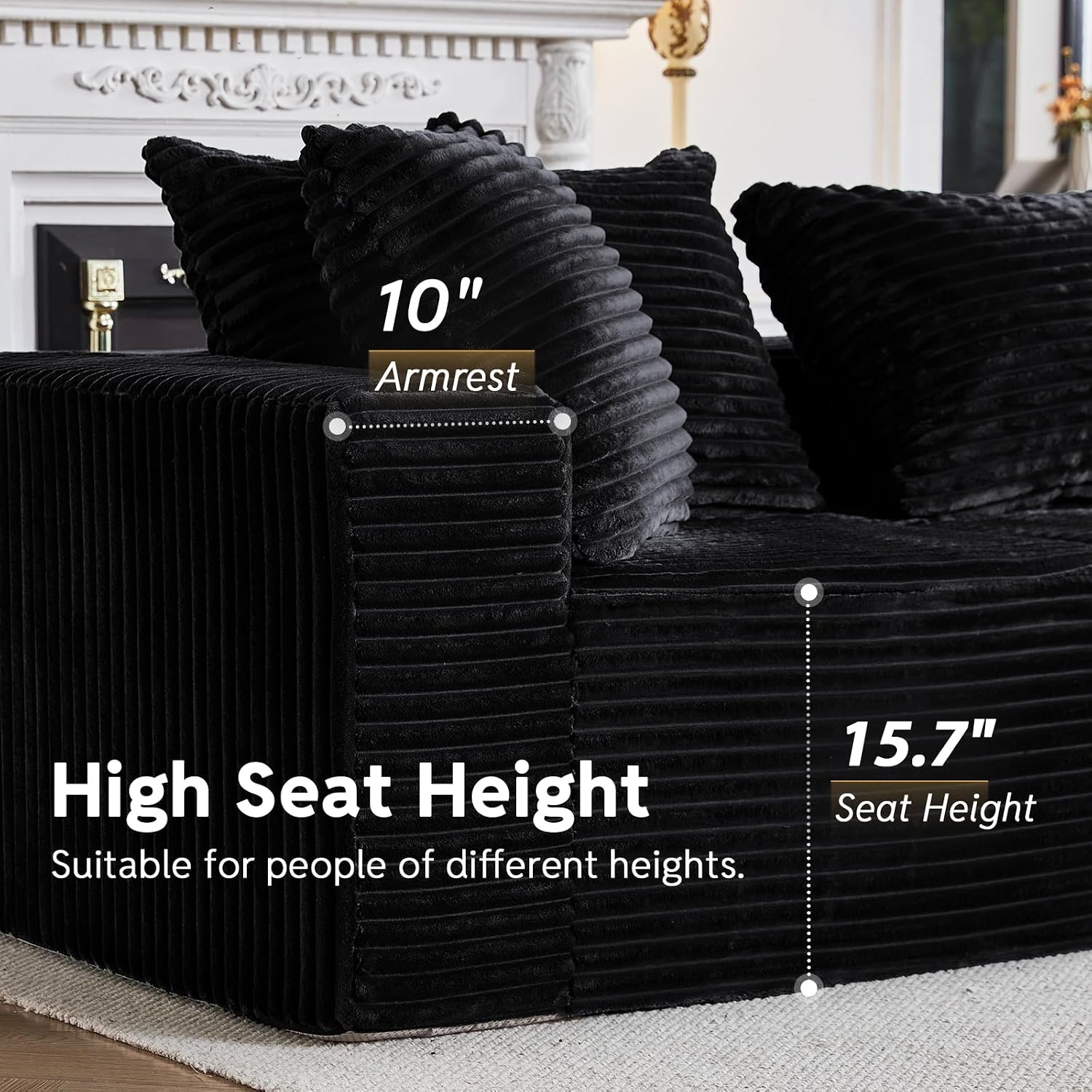 Sleeper Sofa 9 Seater Boneless Couch Modular Sectional Sofa | Cloud Couch Sectional Couches for Living Room, U Shaped Couches with Ottomans No Assembly Required, Black