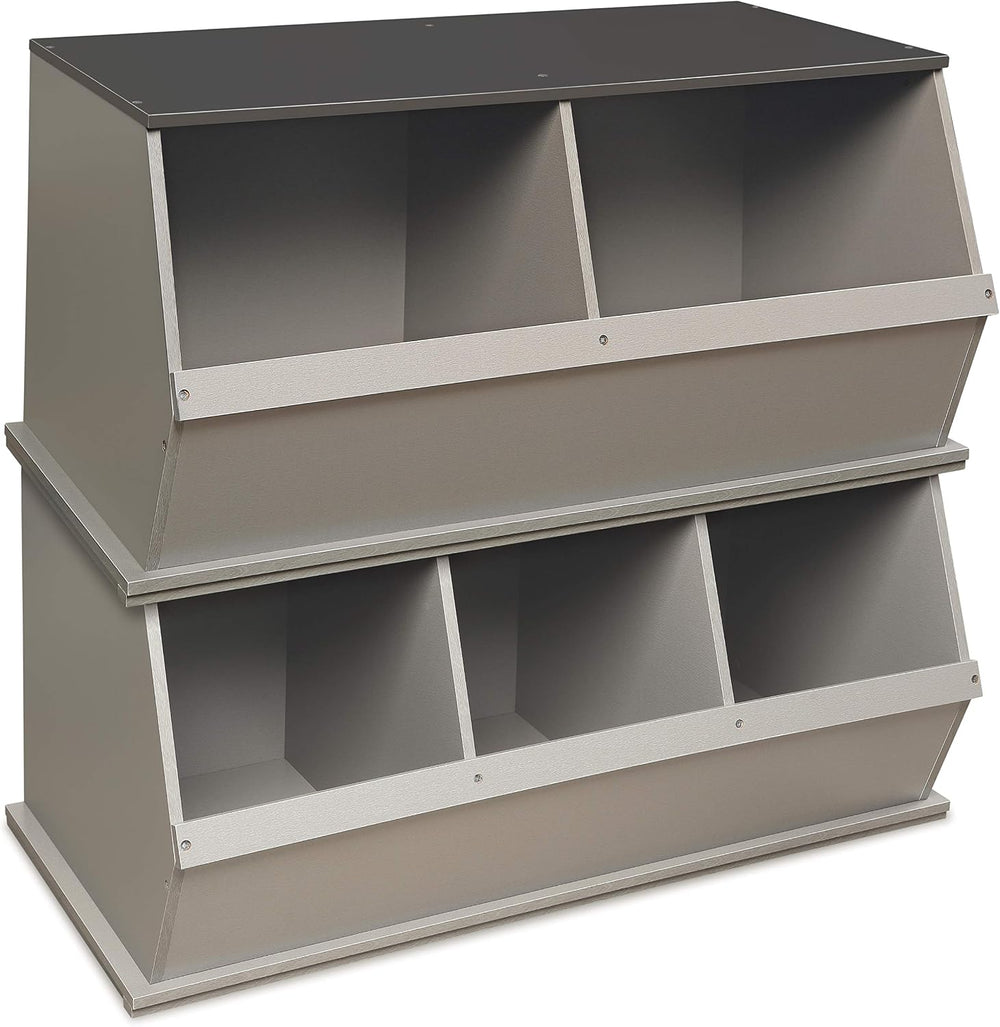Badger Basket Three-Bin Stackable Storage Cubby – Woodgrain Gray, Expandable ...