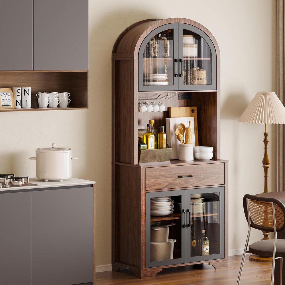 Arched Kitchen Pantry Cabinet, Kitchen Hutch Storage Cabinet with Countertop ...
