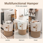 Giraffe Baby Laundry Basket, Tall Woven Rope Nursery Hamper, 20x15 in | Baby Clothes Hamper, Blanket Basket, Toy Storage, Soft Felt Animal Patch, Safari Nursery Decor, Shower Gift, Kids Room
