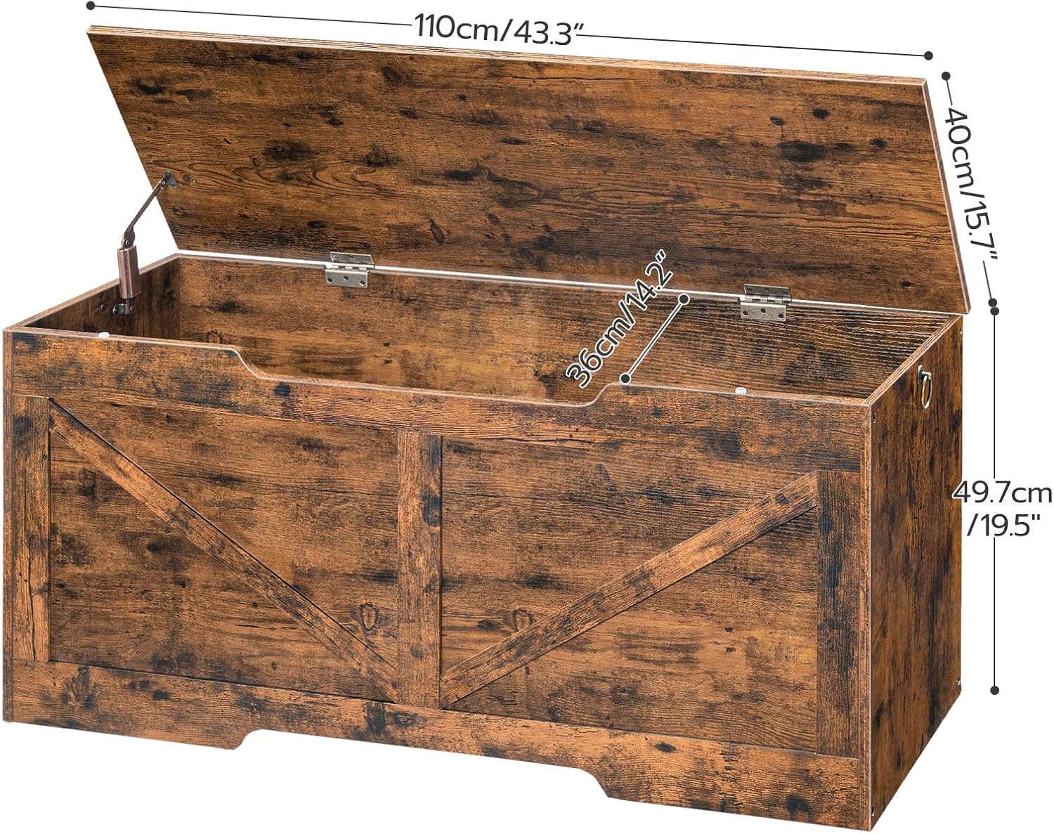 HOOBRO Storage Bench, 43.3” Retro Wooden Storage Chest with U-Shaped Cut-Out Pull, Safety Hinge, Supports 220 lb and Easy Assembly for Toy Box Organizer (Rustic Brown) BF772CW01