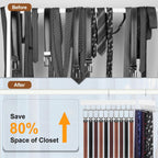 TOPIA HANGER 2 Pack 2 in 1 Belt Tie Hanger for Closet Max 60 Belts with 60 Ties Capacity, 40 Hooks Belt Tie Racks Wooden Hanger for Closet Organizer Storage “U” Fit Belt and “一” Fit Tie - CT52W