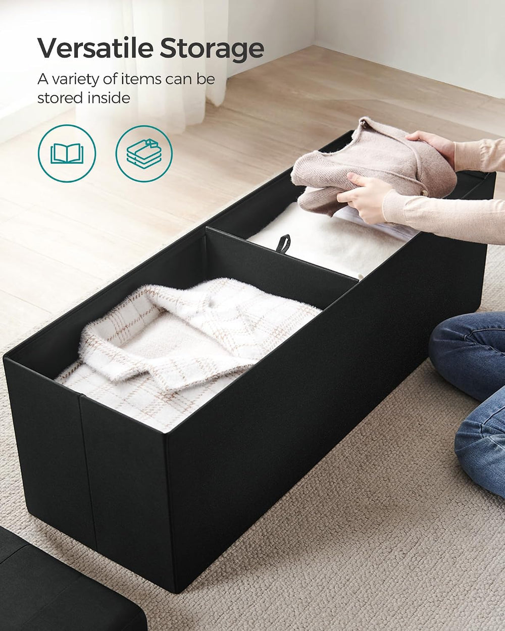 SONGMICS 43.3 Inches Folding Storage Ottoman Bench, Load 660 lb | Ottoman Foo...