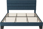 Allewie King Size Platform Bed Frame with Fabric Upholstered Headboard and Wooden Slats Support, Fully Upholstered Mattress Foundation/No Box Spring Needed/Easy Assembly, Navy Blue