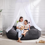 Hobestluk 4FT Bean Bag Chairs Adult Bean Bag with Portable Handle Comfy Large Bean Bag Chair with Removable Cover for Living Room Bedroom or Reading Nook (Stripe Dark Grey, 4FT)