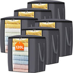 120L Extra Large Clothes Storage Bags, Foldable Blanket Storage and Organization, Thick Fabric Containers with Reinforced Handles & Zippers for Clothing, Comforters, Bedding, Gray, 6 Pack