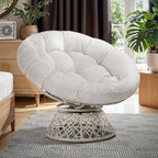 Bme 40" Ergonomic Wicker Papasan Chair with Soft Thick Density Fabric Cushion, High Capacity Steel Frame, 360 Degree Swivel for Living, Bedroom, Reading Room, Lounge