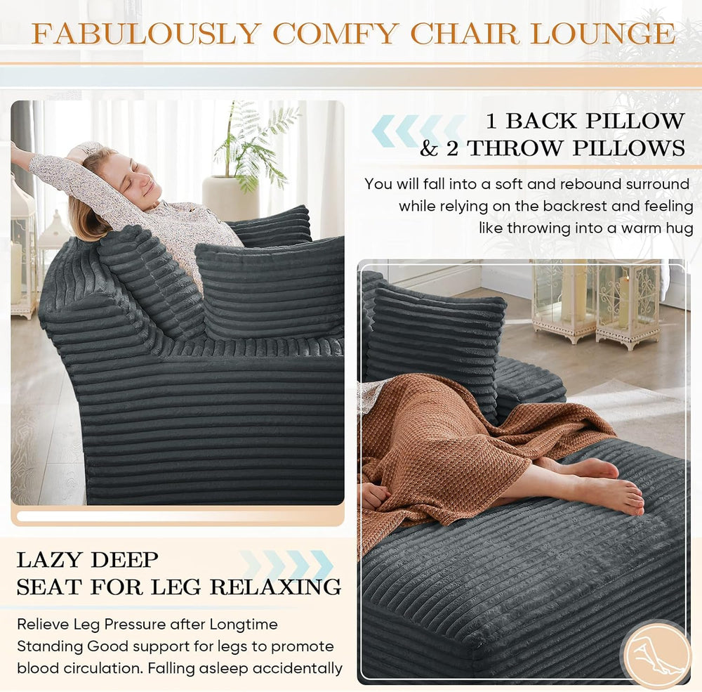 Antetek Oversized Chaise Lounge Chair Indoor, Modern 50-inch Upholstered Cord...
