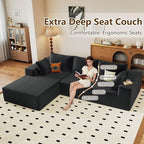 96" Modular Sectional Couch, Boneless L Shaped Cloud Sofa with Chaise Lounge, Corduroy Upholstered Couches Memory Foam Deep Seat, No Assembly Required, Ideal for Living Room(Black, Left Facing)