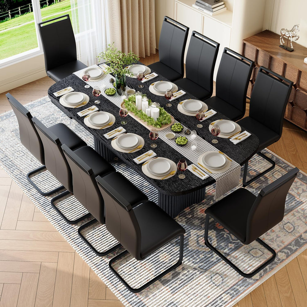 Dining Table Set for 10, 79'' Large Black Dining Room Table Set with ...
