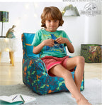 Idea Nuova Jurassic World Dinosaur Bean Bag Chair,Blue 18” x 18” Nylon Chair with Piping and Top Carry Handle, Lightweight & Portable Seating for Kids Room