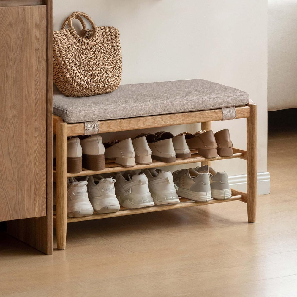 YESWOOD Solid Wood Shoe Bench Assembled, Shoe Rack Bench with Cushion for Ent...