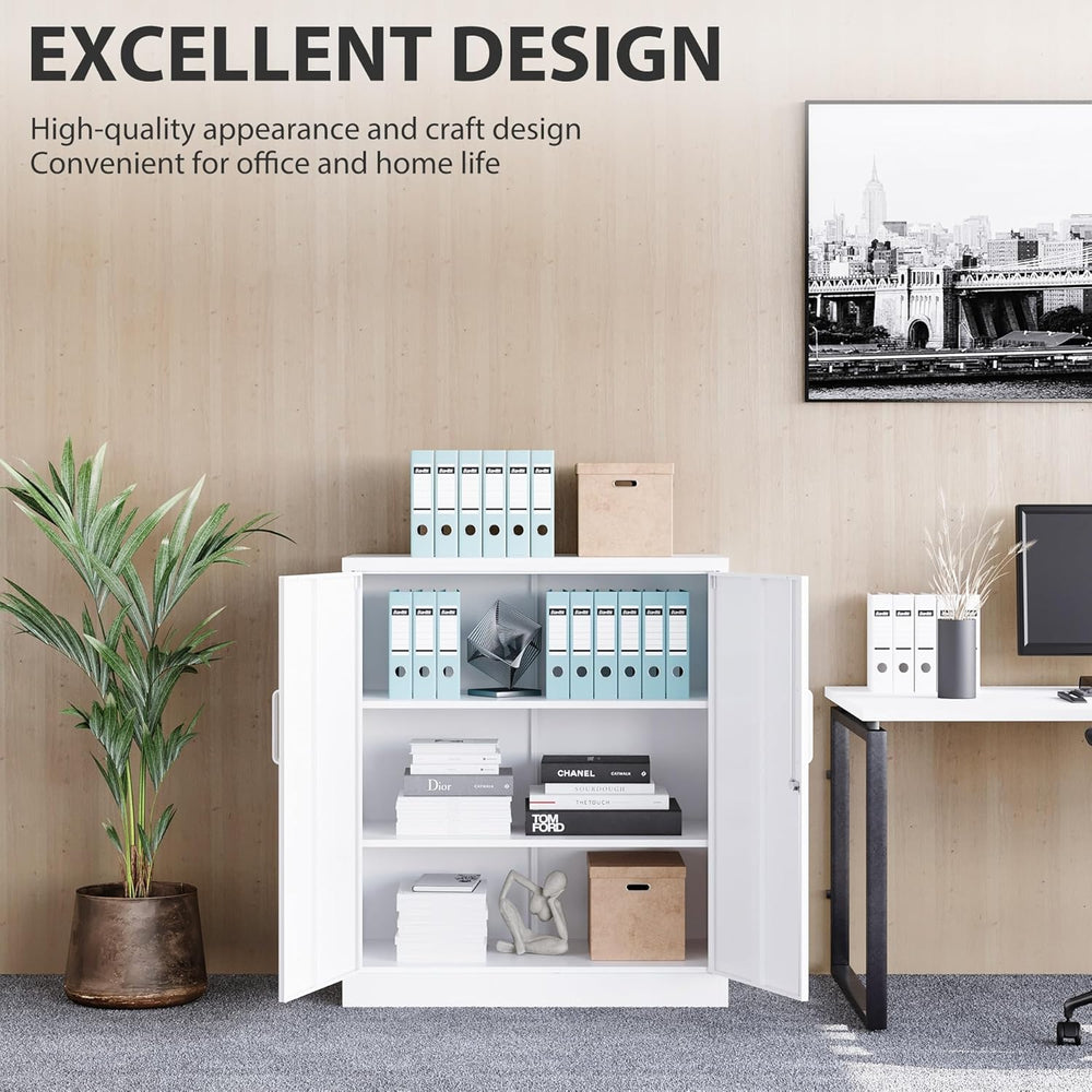 SISESOL White Metal Storage Cabinet with Doors and Shelves,36 inch Small Meta...