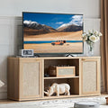 LEYAOYAO Rattan TV Stands for Living Room, Boho TV Cabinet with Storage and Open Shelf, Rustic Wood Entertainment Center, Media Console for 50-65 Inch TV, Natural Wood