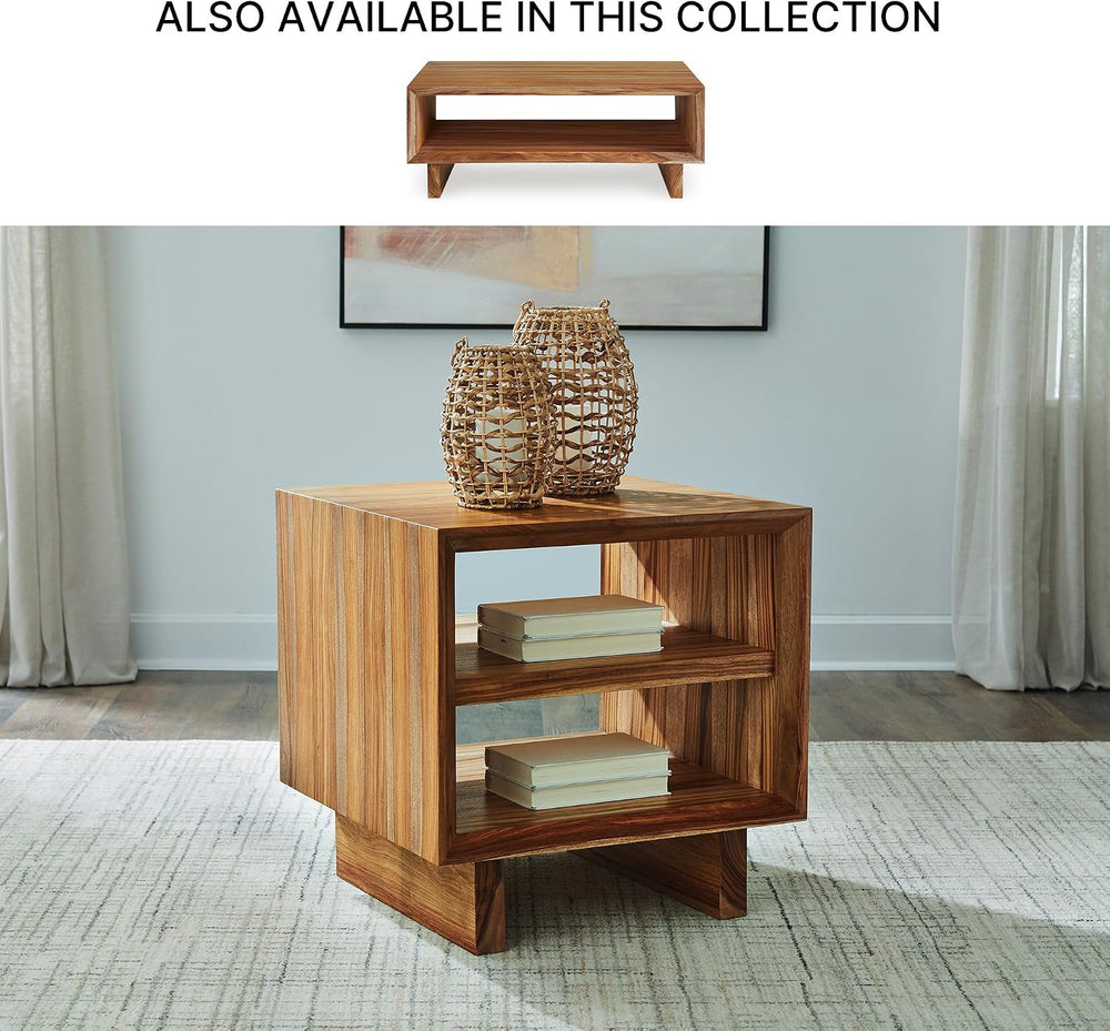 Signature Design by Ashley Dressonni Rustic End Table with 2 Open Shelves, Li...