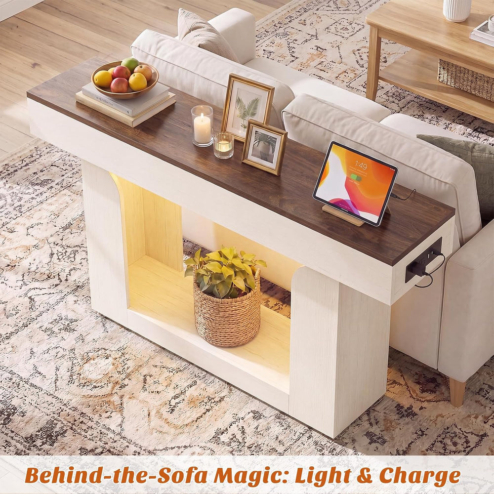 Homieasy Console Table, 47" Entryway Table with Charging Station | LED L...