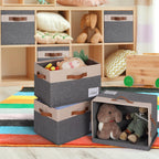 GhvyenntteS Large Storage Bins with Lids 6 Pack, Large Closet Storage Bin with Lid and 3 PU Handles, Foldable Fabric Storage Boxes with Label Window for Home Office (Beige, 15" x 11" x 9.7")
