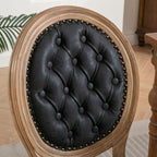 French Country Dining Chairs Set of 4,Farmhouse Upholstered Dining Room Chairs with Tufted Round Back&Solid Leg,PU Leather Kitchen Side Chairs for Kitchen/Bedroom/Dining Room,Black