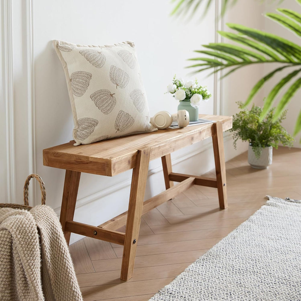HOKYHOKY Farmhouse Solid Wood Entryway Bench – 43.4 Inches Rustic Long Bench,...