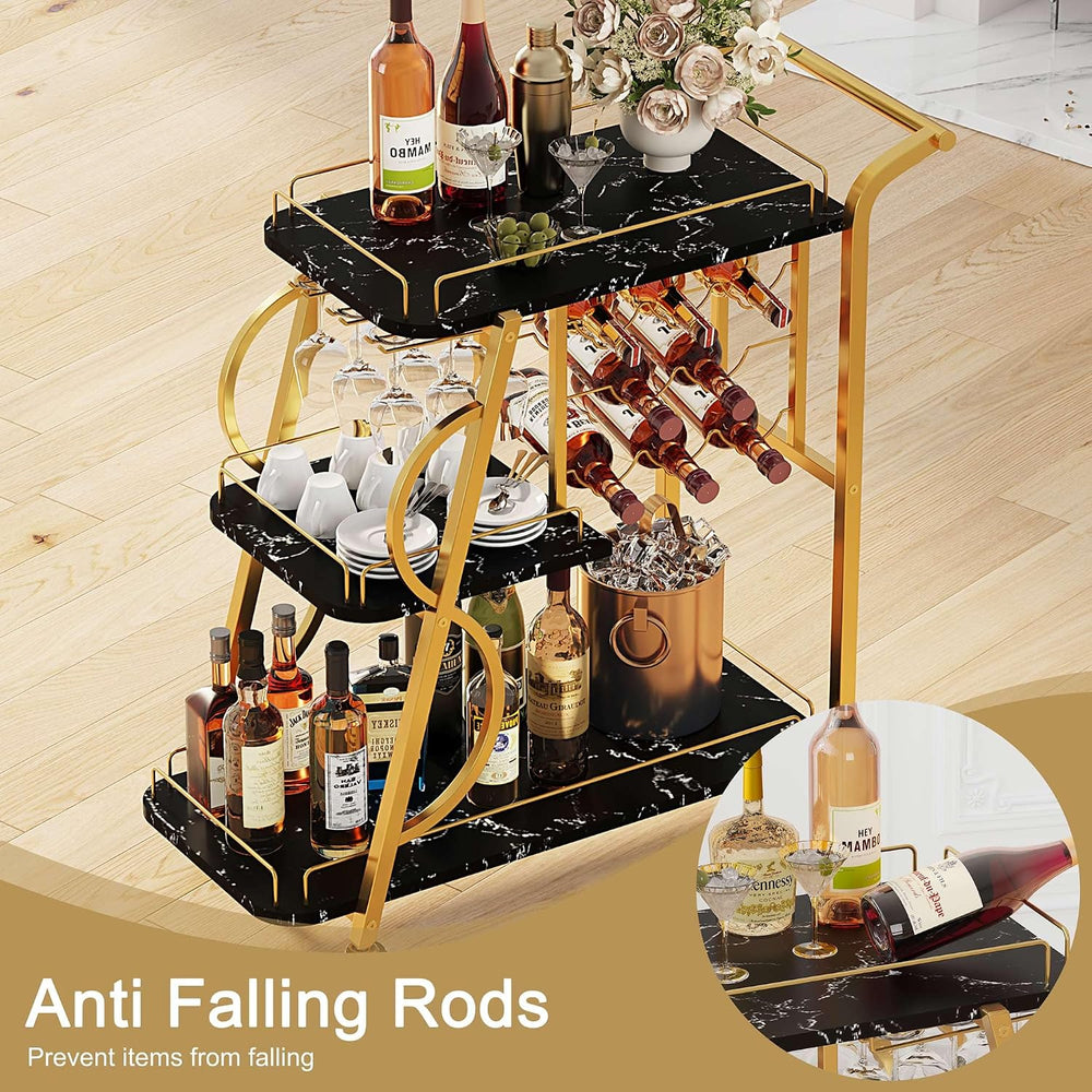 Bar Cart for Home, Home Bar Serving Cart on Wheels, 3 Tier Liquor Carts with ...