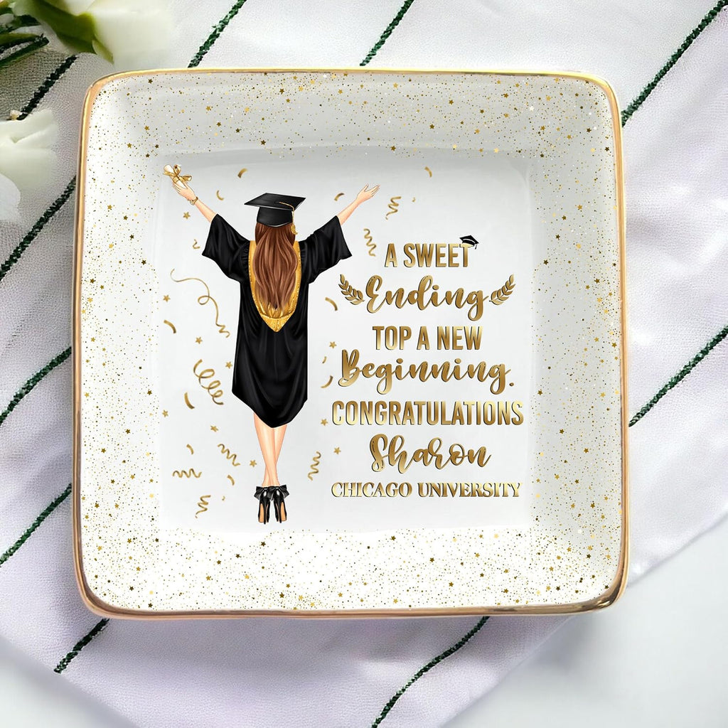 Personalized Jewelry Dish, A Sweet Ending to a New Beginning, Graduation Gift for Her 2026, Custom Keepsake for Best Friend, Daughter, or Graduate