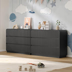 Dresser for Bedroom with 6 Drawers, Fluted Chest of Drawers with Round Curved Corner, Hidden Handles, Modern Wood Storage Organizer for Bedroom, Nursery, Living Room
