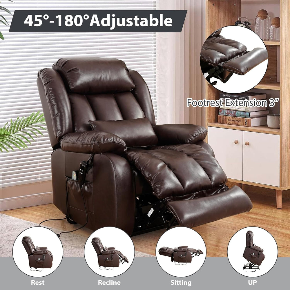 EDILLY XL Large Genuine Leather Lift Chair Recliner for Elderly, Dual Motor w...