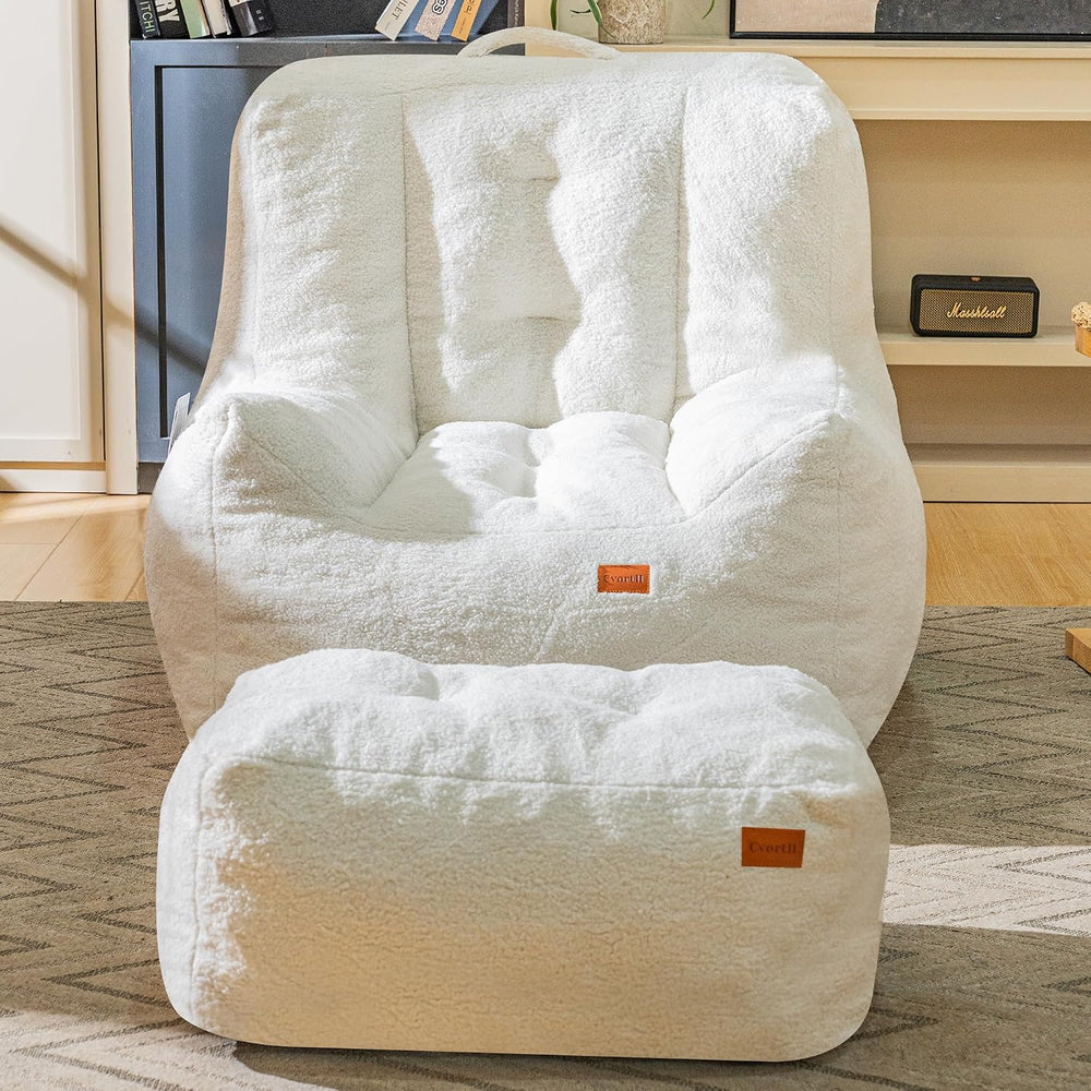 Cvortll Giant Bean Bag Chair for Adults with Ottoman, High-Density Oversized ...