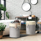 Simple Houseware 74L Collapsible Laundry Hamper, Round Cotton Basket with Drawstring Closure and Handles, 2 Pack, Gray
